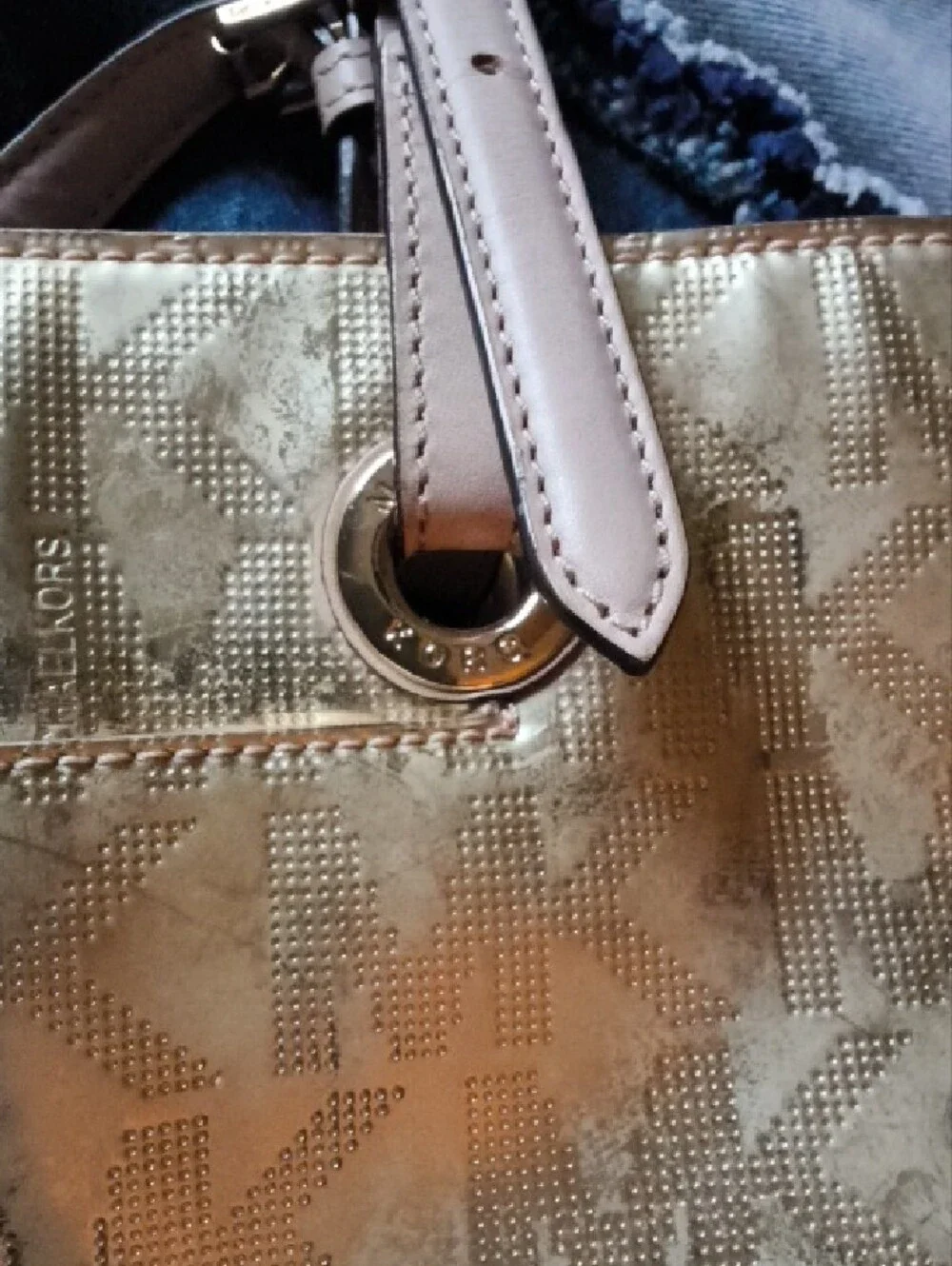 Michael KORS Metallic Gold Tote Handbag with Light Tan Straps
